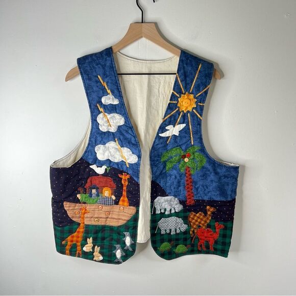 Handmade Vintage Noah's Ark Themed Quilted Vest with Animal Motifs - Picture 1 of 16